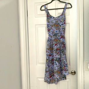 Floral midi dress, asymmetrical.